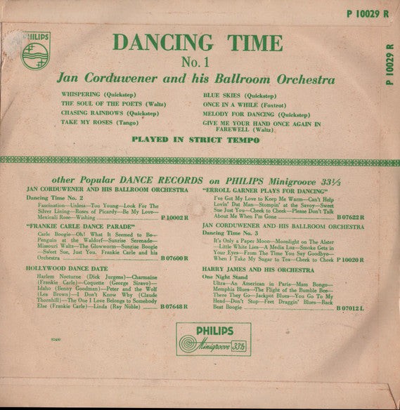 Jan Corduwener And His Ballroom Orchestra* : Dancing Time No. 1 (10")