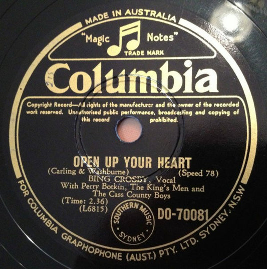 Bing Crosby : Open Up Your Heart / Walk Me By The River (Shellac, 10")