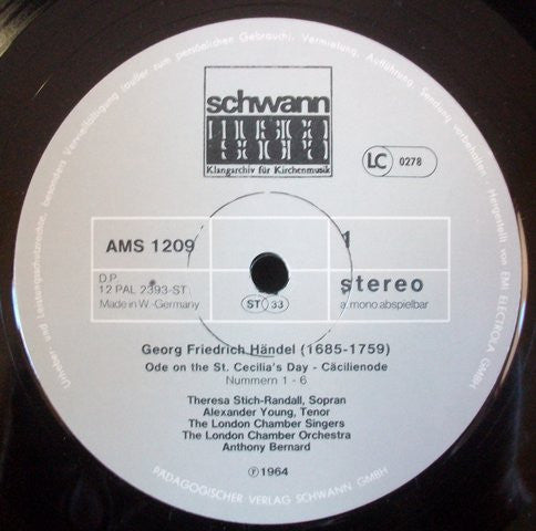Georg Friedrich Händel : Ode On The St. Cecilia's Day (LP, RE)