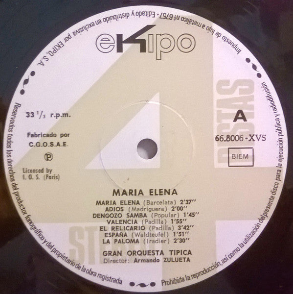 Gran Orquesta Tipica De Armando Zulueta : Maria Elena... (LP)