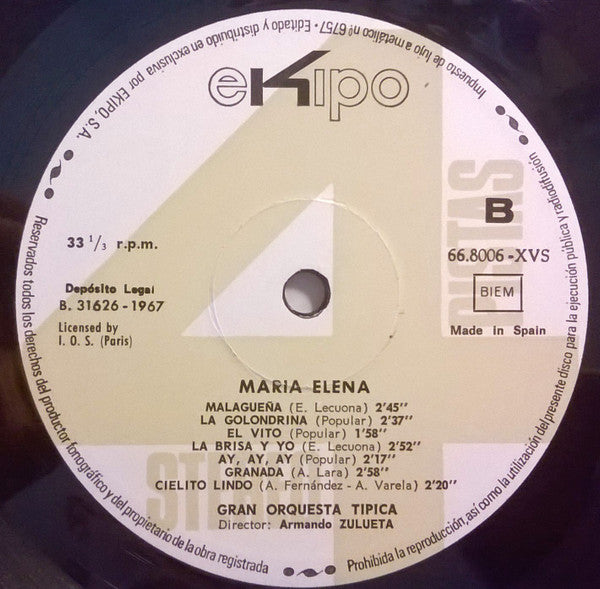 Gran Orquesta Tipica De Armando Zulueta : Maria Elena... (LP)