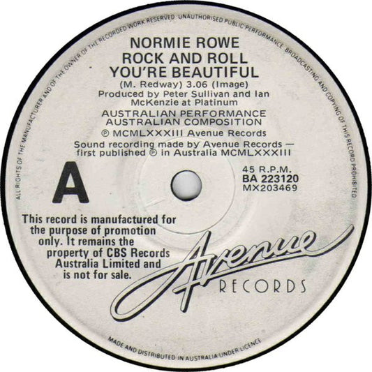 Normie Rowe : Rock And Roll You're Beautiful (7", Single, Promo)