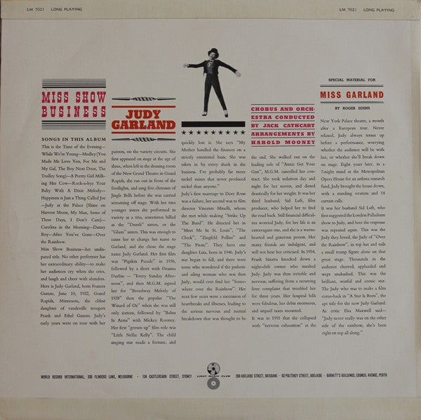 Judy Garland : Miss Show Business (LP, Album, Mono, Club)