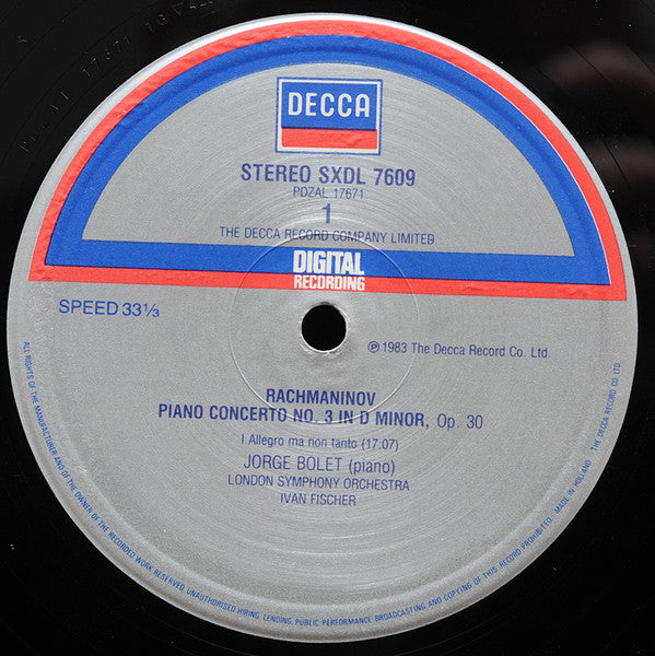 Rachmaninov*, Jorge Bolet, London Symphony Orchestra ∙ Ivan Fischer : Piano Concerto No. 3 = Klavierkonzert Nr. 3 (LP)