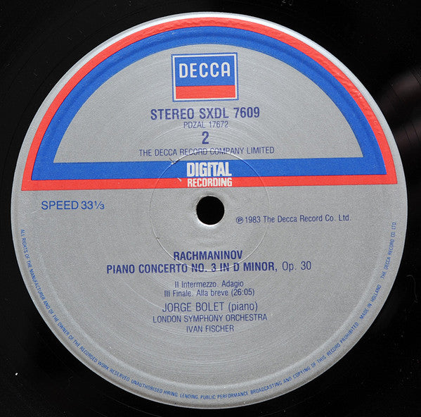 Rachmaninov*, Jorge Bolet, London Symphony Orchestra ∙ Ivan Fischer : Piano Concerto No. 3 = Klavierkonzert Nr. 3 (LP)