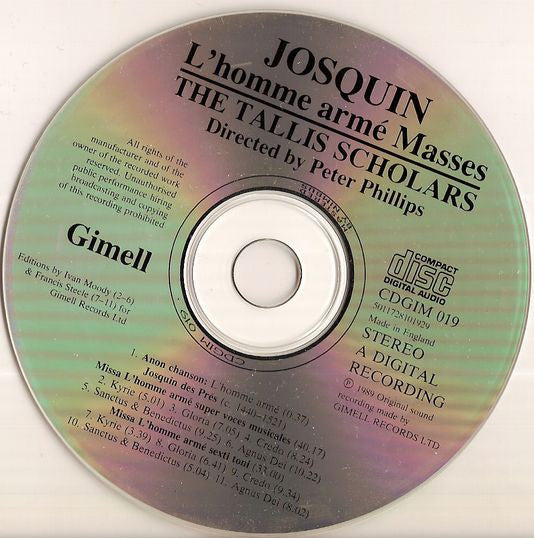 Josquin*, The Tallis Scholars, Peter Phillips (2) : L'Homme Armé Masses (CD, Album)