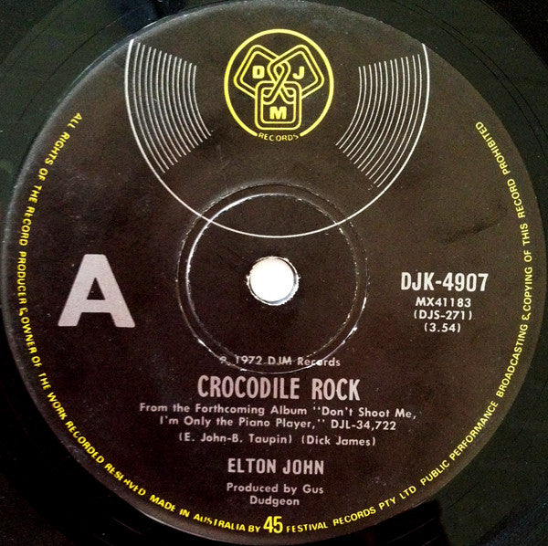 Elton John : Crocodile Rock (7", Single, Mono)