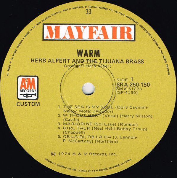Herb Alpert & The Tijuana Brass : Warm (LP, Album, RE)