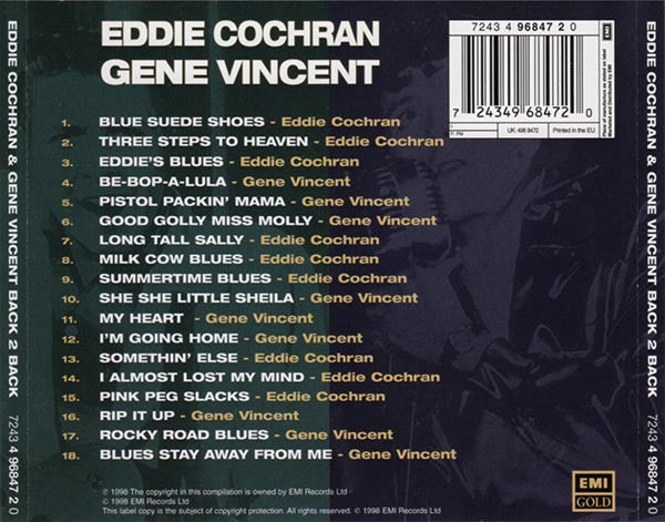 Eddie Cochran & Gene Vincent : Back 2 Back Hits (CD, Comp)