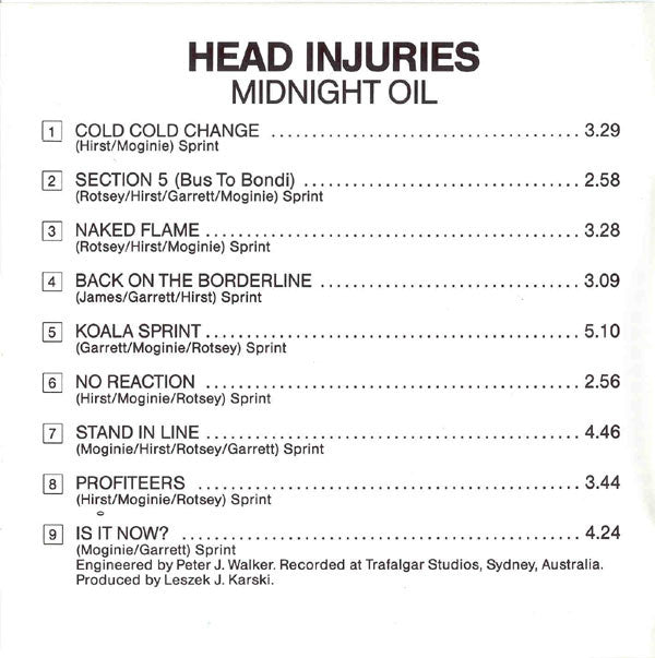Midnight Oil : Head Injuries (CD, Album)