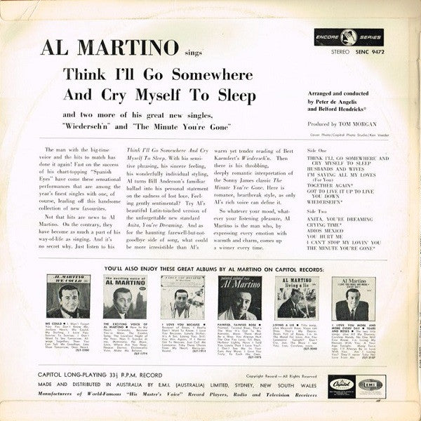 Al Martino : Think I'll Go Somewhere And Cry Myself To Sleep (LP, Album)