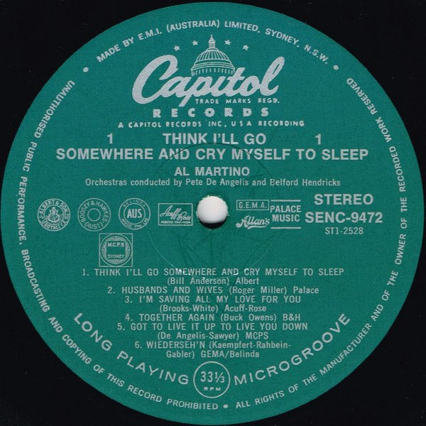 Al Martino : Think I'll Go Somewhere And Cry Myself To Sleep (LP, Album)