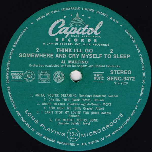 Al Martino : Think I'll Go Somewhere And Cry Myself To Sleep (LP, Album)