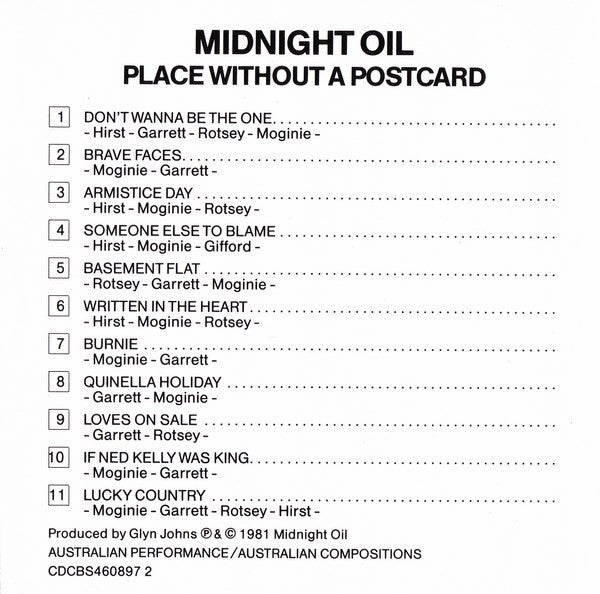 Midnight Oil : Place Without A Postcard (CD, Album, RE)