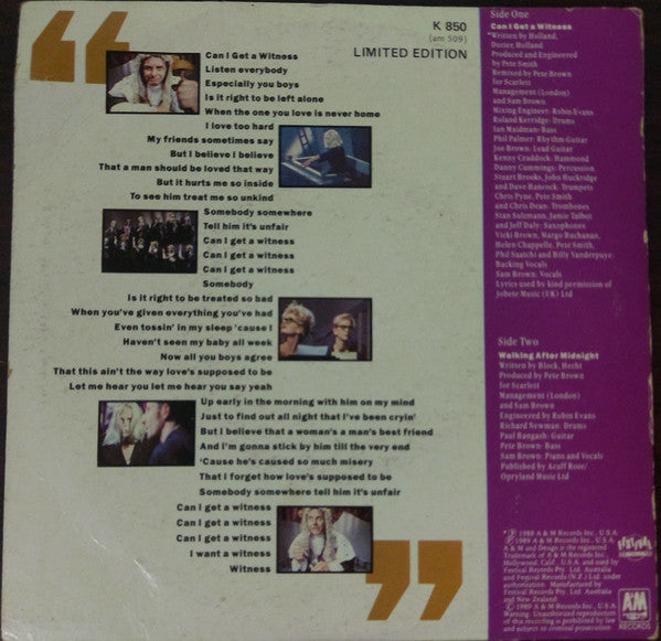 Sam Brown : Can I Get A Witness (7", Single, Ltd)