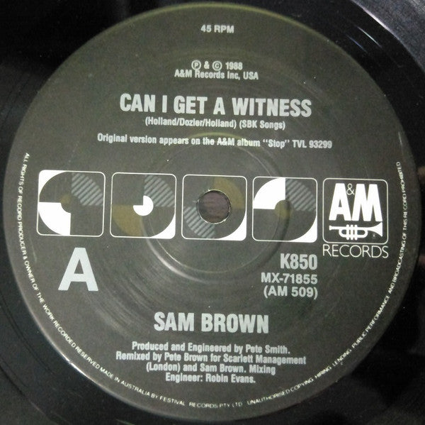 Sam Brown : Can I Get A Witness (7", Single, Ltd)