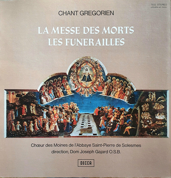 Chœur Des Moines De L'Abbaye Saint-Pierre De Solesmes, Dom Joseph Gajard O.S.B.* : Chant Grégorien - La Messe Des Morts - Les Funérailles (LP, Gat)