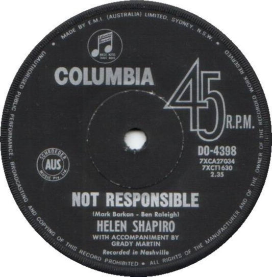 Helen Shapiro : Not Responsible / No Trespassing (7", Single)