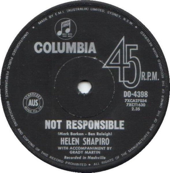 Helen Shapiro : Not Responsible / No Trespassing (7", Single)
