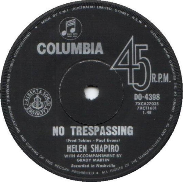 Helen Shapiro : Not Responsible / No Trespassing (7", Single)