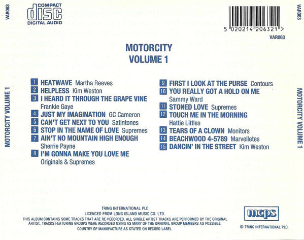 Various : Motorcity Volume 1 (CD, Comp)