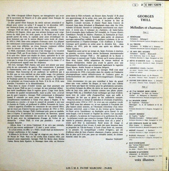 Georges Thill : Mélodies Et Chansons (LP, Comp)