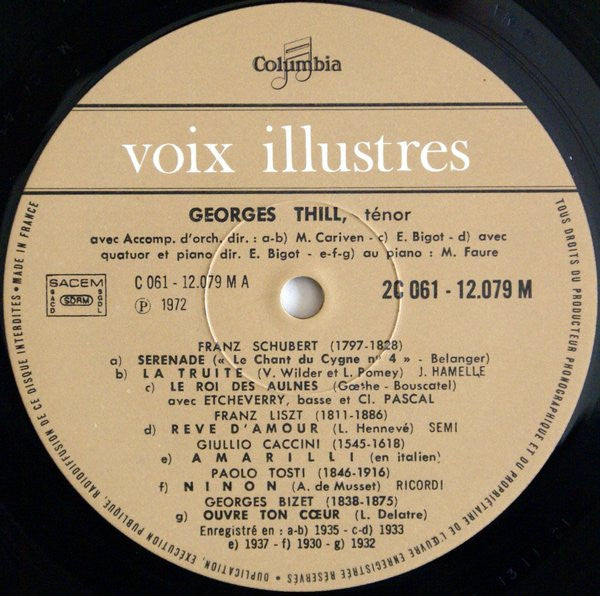 Georges Thill : Mélodies Et Chansons (LP, Comp)