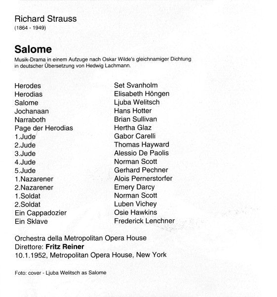 Richard Strauss - Welitsch*, Svanholm*, Hotter*, Höngen*, F. Reiner* : Salome (2xCD, RE, RM)