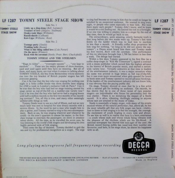 Tommy Steele : Tommy Steele Stage Show (10", Album, Mono)
