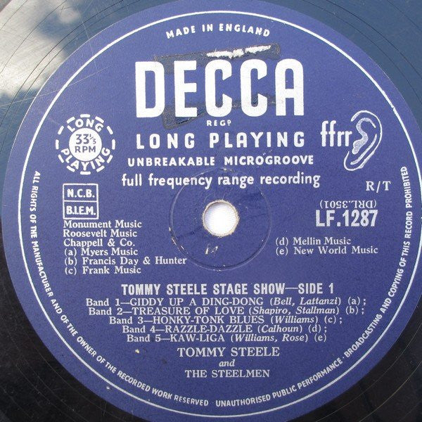 Tommy Steele : Tommy Steele Stage Show (10", Album, Mono)