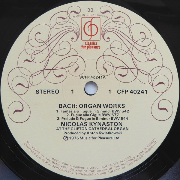 Johann Sebastian Bach - Nicolas Kynaston : Organ Works (Including Fantasia & Fugue In G Minor) (LP, Album)