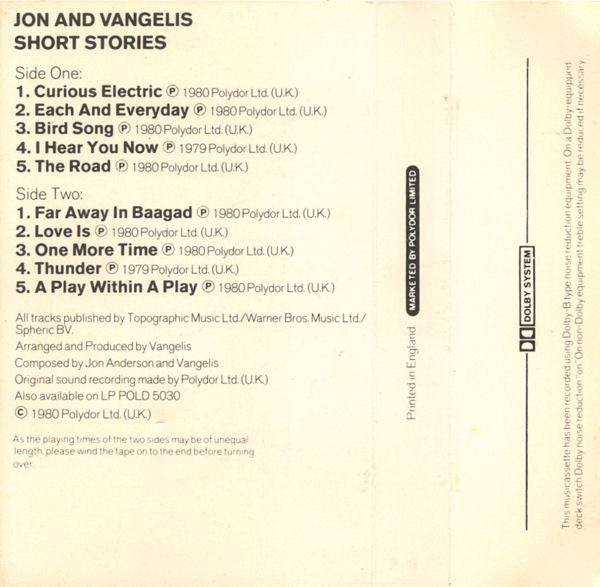 Jon & Vangelis : Short Stories (Cass, Album, RE)