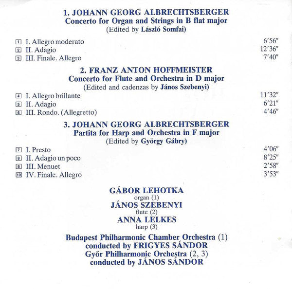 Johann Georg Albrechtsberger / Franz Anton Hoffmeister : Organ Concerto, Harp Partita / Flute Concerto (CD, RM)