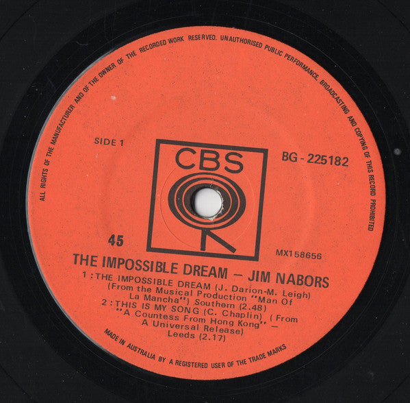 Jim Nabors : The Impossible Dream (7", EP, Mono)
