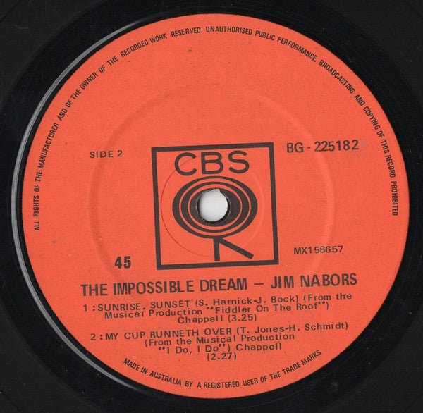 Jim Nabors : The Impossible Dream (7", EP, Mono)