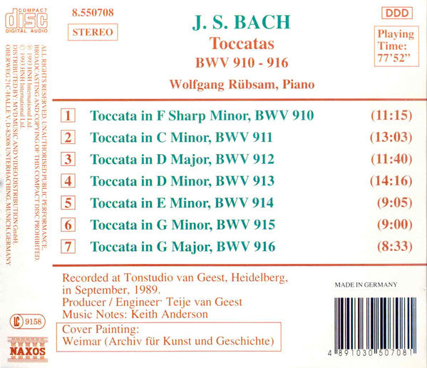 J.S. Bach*, Wolfgang Rübsam (2) : Toccatas (CD, Album)