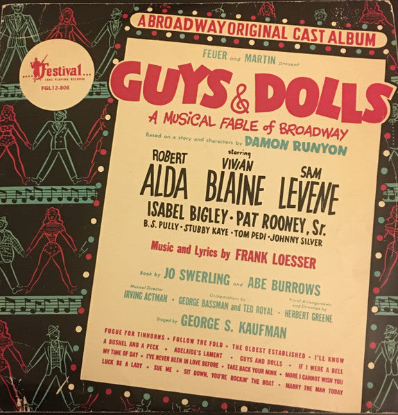 Feuer & Martin Present Robert Alda, Vivian Blaine, Sam Levene, "Guys & Dolls" Original Broadway Cast : Guys & Dolls: A Musical Fable Of Broadway (LP, Album, Mono)