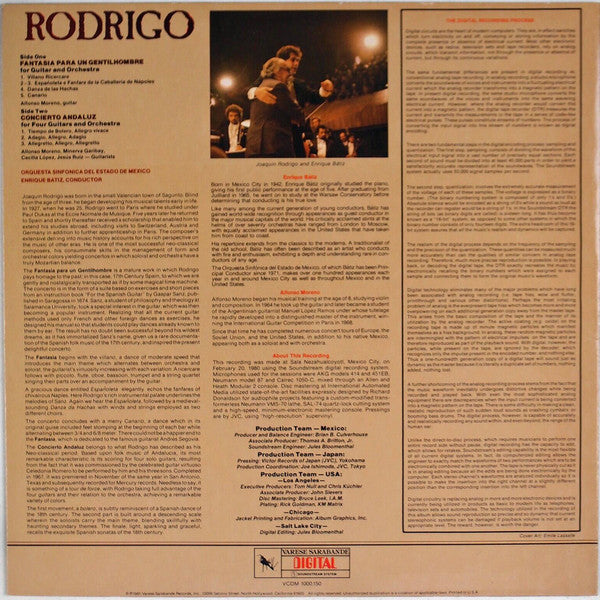 Rodrigo* - Alfonso Moreno, Enrique Batiz • Orquesta Sinfónica Del Estado De México* : Fantasia Para Un Gentilhombre / Concierto Andaluz (LP, Album, Dig)