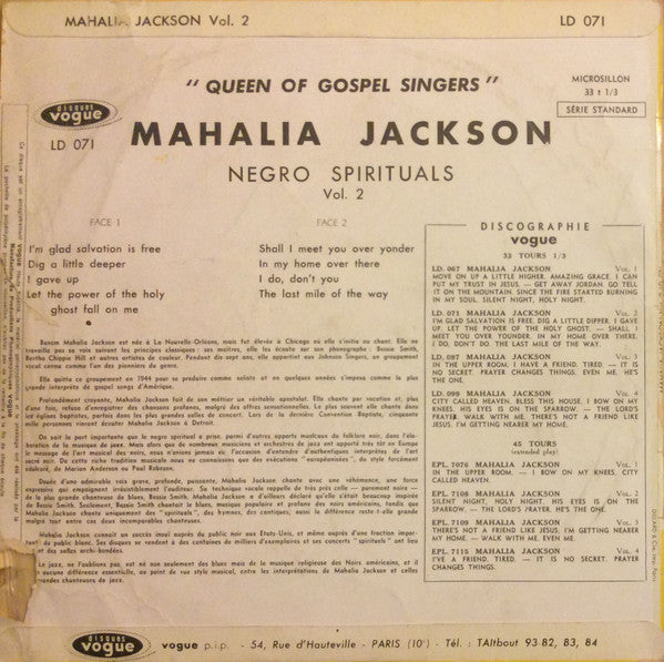 Mahalia Jackson : Queen Of Gospel Singers (Negro Spirituals Vol. 2) (10", Comp, Mono)