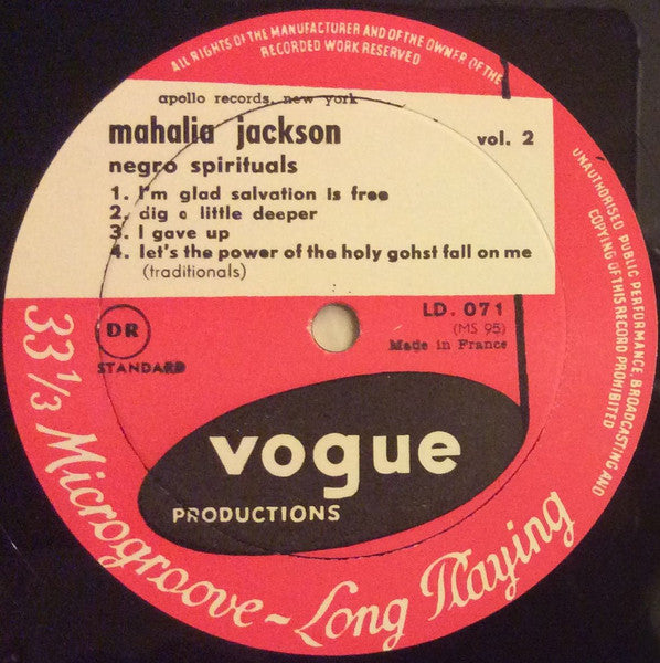 Mahalia Jackson : Queen Of Gospel Singers (Negro Spirituals Vol. 2) (10", Comp, Mono)