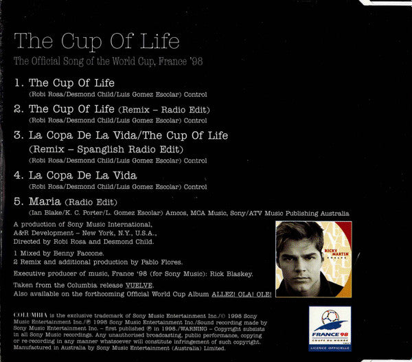 Ricky Martin : The Cup Of Life (The Official Song Of The World Cup, France '98) (CD, Maxi)