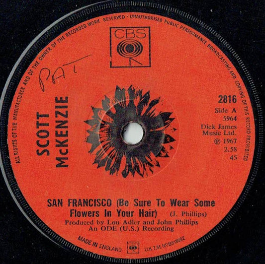 Scott McKenzie : San Francisco (Be Sure To Wear Some Flowers In Your Hair) (7", Single, Sol)