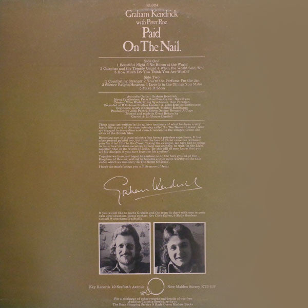 Graham Kendrick With Peter Roe (2) : Paid On The Nail (LP, Album)