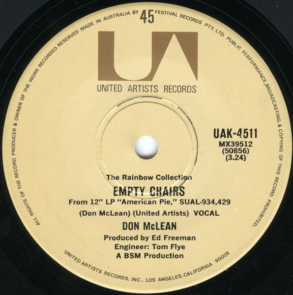 Don McLean : American Pie / Empty Chairs (7", Single)