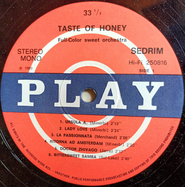 Full-Color Sweet Orchestra : Taste Of Honey (LP, Album, RE)