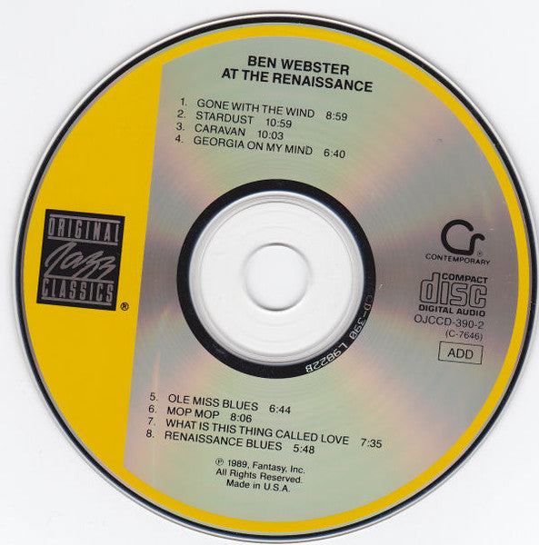 Ben Webster : At The Renaissance (CD, Album, RE)