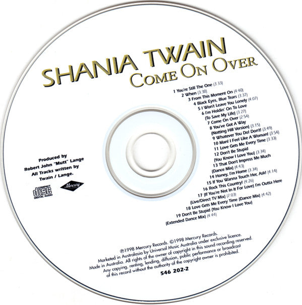 Shania Twain : Come On Over (CD, Album, RE, S/Edition, Aus)