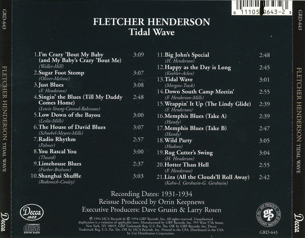 Fletcher Henderson : Tidal Wave (CD, Comp)