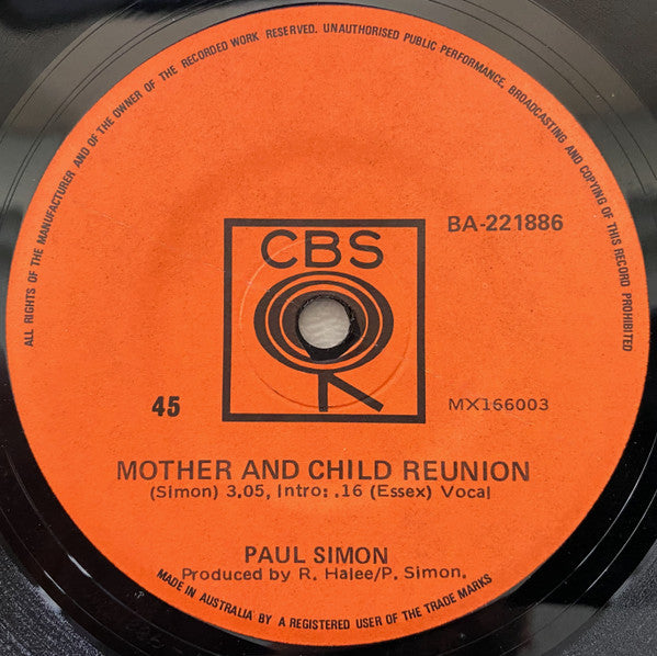 Paul Simon : Mother And Child Reunion (7", Single)