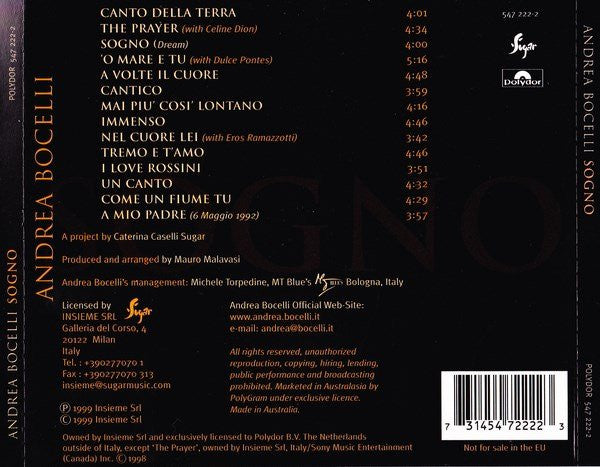 Andrea Bocelli : Sogno (CD, Album)